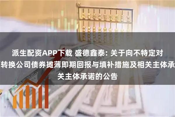 派生配资APP下载 盛德鑫泰: 关于向不特定对象发行可转换公司债券摊薄即期回报与填补措施及相关主体承诺的公告