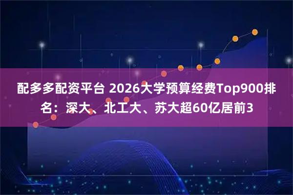 配多多配资平台 2026大学预算经费Top900排名：深大、北工大、苏大超60亿居前3